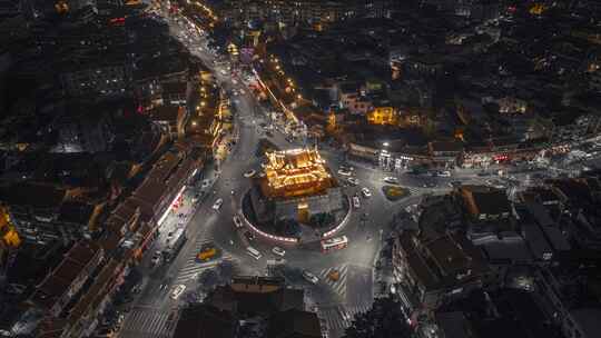 福建泉州朝天门古建筑地标夜景夜晚航拍延时