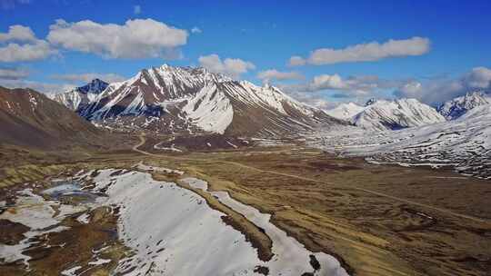 4K自然航拍延时海拔5000米雪山冰原带草甸视频素材模板下载