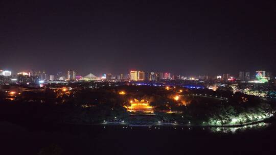 百色纪念馆夜景航拍视频素材模板下载