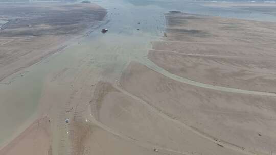 大海退潮滩涂航拍沙滩海岸潮汐海边自然风景