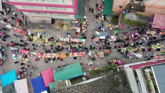 农村集贸市场菜市场农贸市场集市赶集航拍