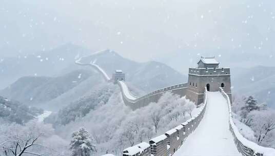 长城雪景全景