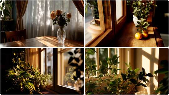 室内盆栽绿植延时拍摄光影流转室内光影光照