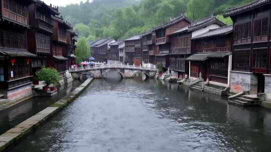 江南水乡古镇河道石桥景观