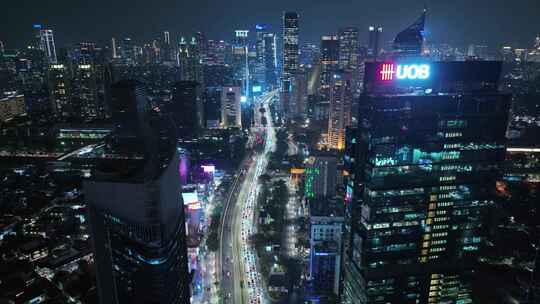 原创 印尼雅加达城市天际线夜景航拍景观