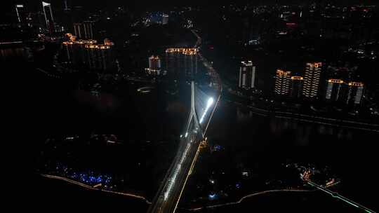 福州三县洲大桥夜景航拍闽江大桥灯光车流