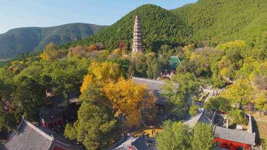 4k航拍山东济南灵岩寺秋景