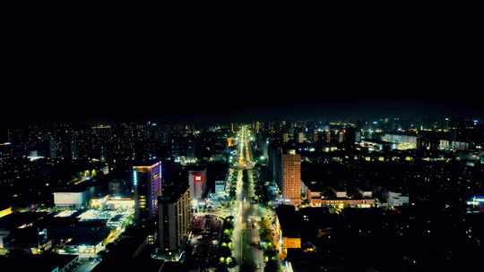 山东潍坊城市夜景交通车辆行驶航拍