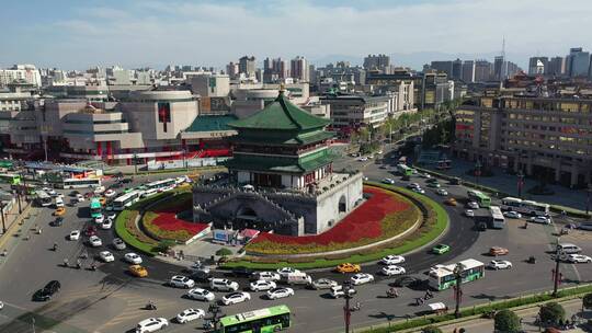 西安钟楼地标建筑城市风光航拍