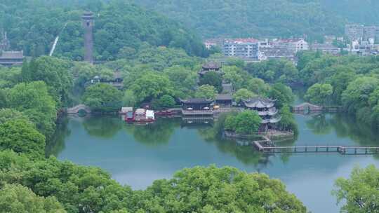 航拍浙江省台州市临海市东湖台州府城风景区