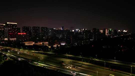 航拍杭州彩虹立交桥夜景