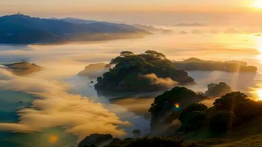 日出云雾海岛风光