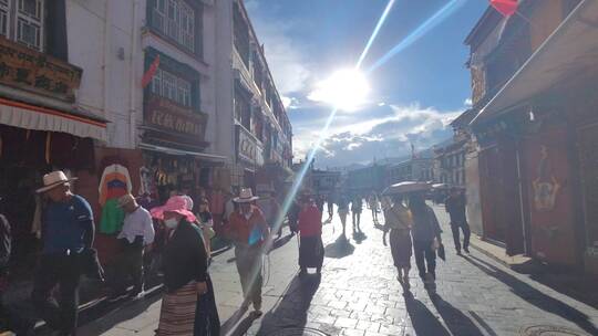 西藏八廓街游客如织4k自己拍摄