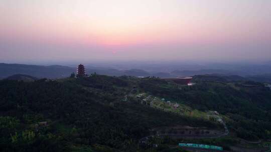 成都丹景山丹景台丹景阁日出龙泉山森林公园