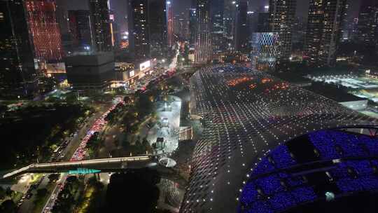 中国华润大厦南山区深圳湾体育中心夜晚夜景视频素材模板下载