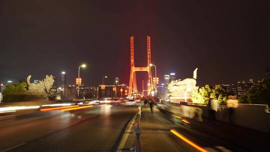 江西南昌八一大桥交通夜景延时摄影
