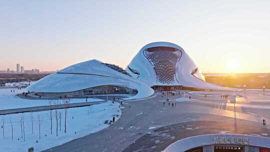 中国黑龙江哈尔滨大剧院雪景航拍