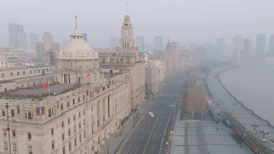 上海外滩清晨 万国建筑航拍