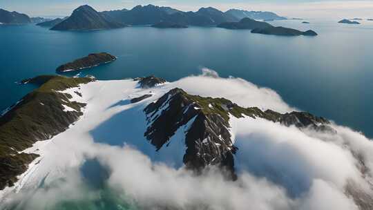 雪山海岛自然风光航拍