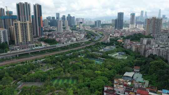 深圳城市地铁高架桥建筑摩天大楼高楼航拍