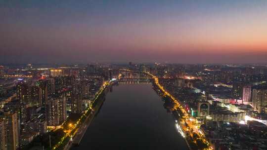 湖南衡阳湘江两岸夜景航拍延时4K