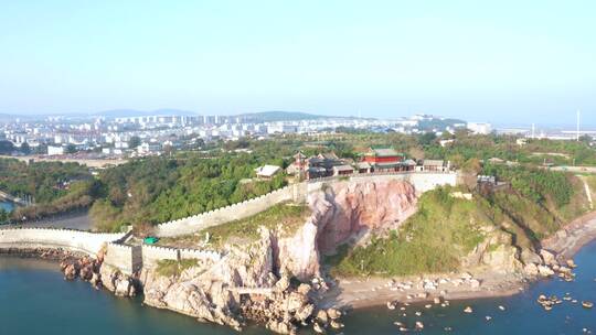 山东省烟台市蓬莱阁景区晨曦航拍