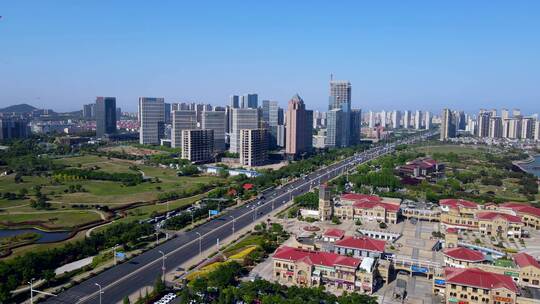 4K 航拍青岛西海岸新区现代建筑街景