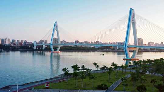 海南省海口市龙华区地标建筑世纪大桥航拍