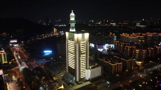 城市航拍湖南长沙交警大楼夜景灯光