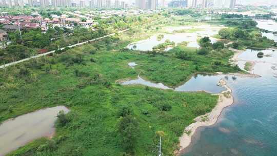 航拍澜沧江和生态湿地