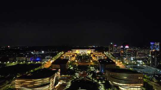 航拍福建泉州市政府市民广场夜景灯光