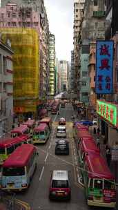 竖版香港旅游城市街道交通车流街景