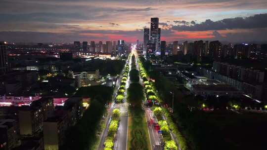 江西南昌艾溪湖日落晚霞天空高新大道夜景