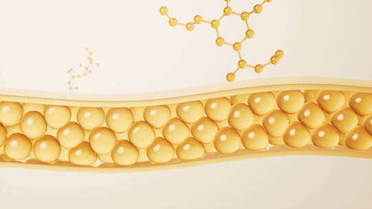 透明生物皮肤细胞与护肤品分子三维渲染