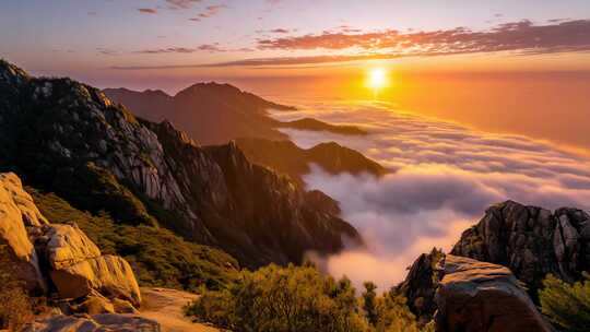 云海日出壮丽山河 山间云雾缭绕日出