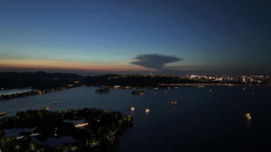 杭州西湖夜景航拍