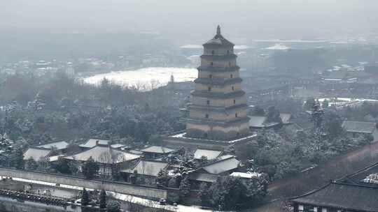 西安大雁塔雪景视频素材模板下载