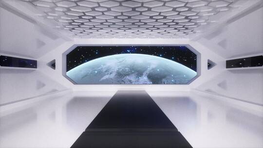 高科技太空舱和舷窗旋转地球C4D动画视频素材模板下载