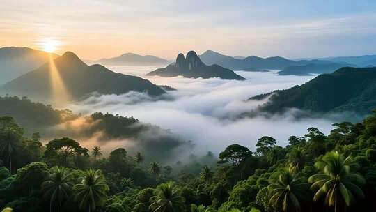 海南五指山热带雨林国家森林公园日出云海