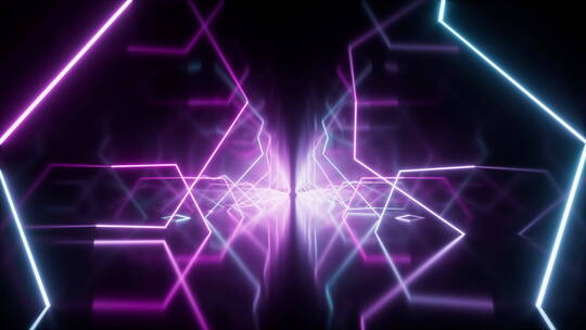 抽象变换霓虹光线隧道循环动画3D渲染