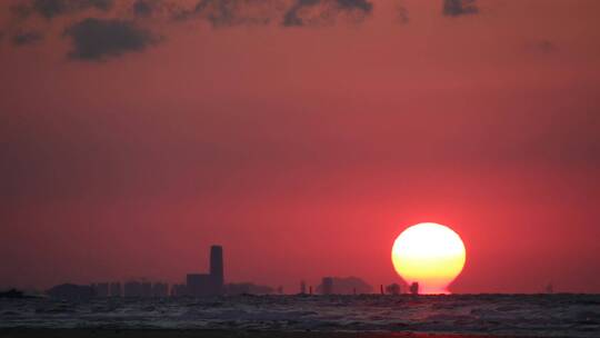 山东威海金海路沙滩落日长空夕阳西下