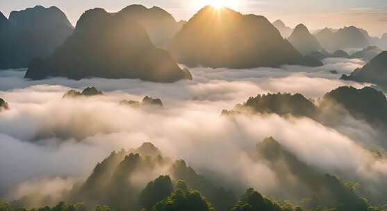 桂林山水合集山峰云海群山云雾缭绕自然风景