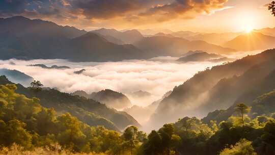 祖国大好河山群山日出云海夕阳落日