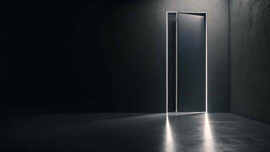 黑暗房间开启发光门极简未来光线门高级感