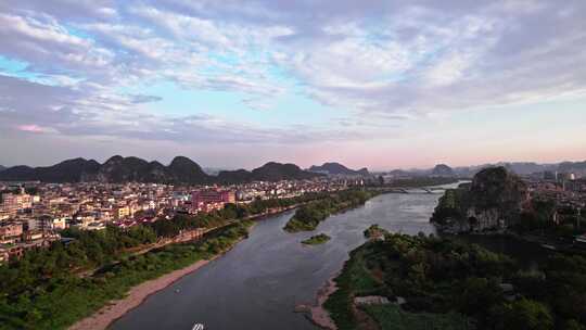 桂林山水日落晚霞城市风景和自然风光