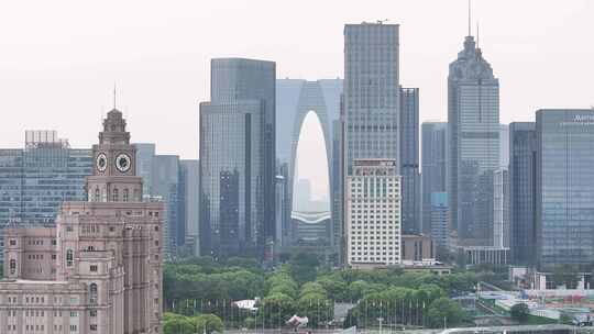 苏州海关大楼中央公园东方之门（航拍素材）