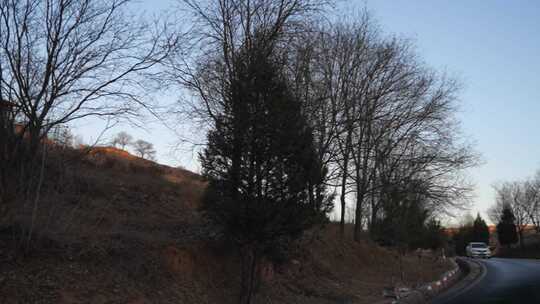 行车视角 黄昏 夕阳 日落 山川 黄土高原