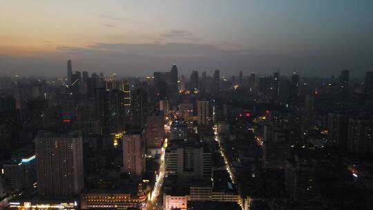 武汉城市夜景灯光江汉路步行街航拍
