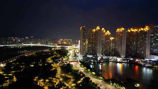 航拍福建泉州江滨北路交通夜景