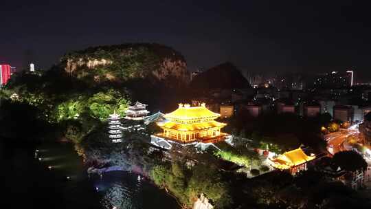 广西柳州城市夜景灯光航拍